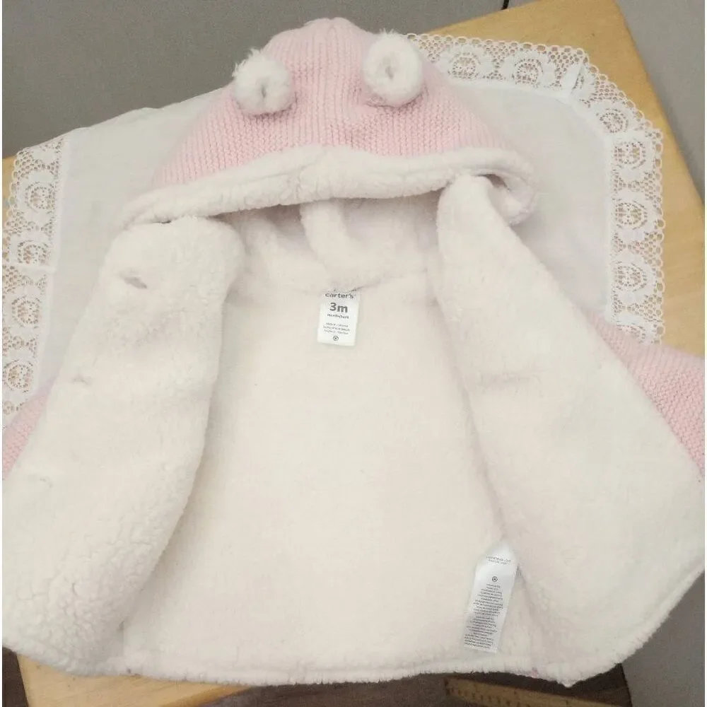 Carters pink knit, Sherpa lined coat 0-3 months girls